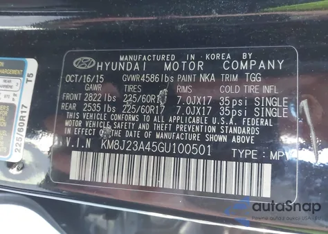 2016 Hyundai Tucson Se z USA, uszkodzony, nr VIN KM8J23A45GU100501